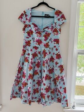 Hell Bunny Light Blue Floral Fit & Flare Dress